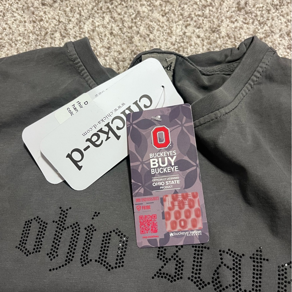 Ohio State Cropped T-Shirt Gray Rhinestone Logo Short Sleeve Top Size Medium NWT - Picture 7 of 10